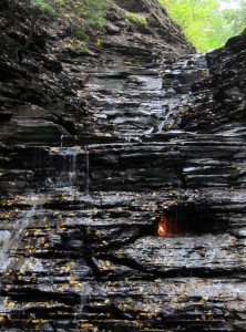 Eternal Flame burning beneath waterfall at Chestnut Ridge Park, NY