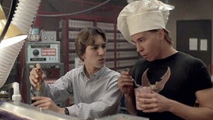 Actors Val Kilmer (left) and Gabriel Jarret (right), Real Genius (1985)