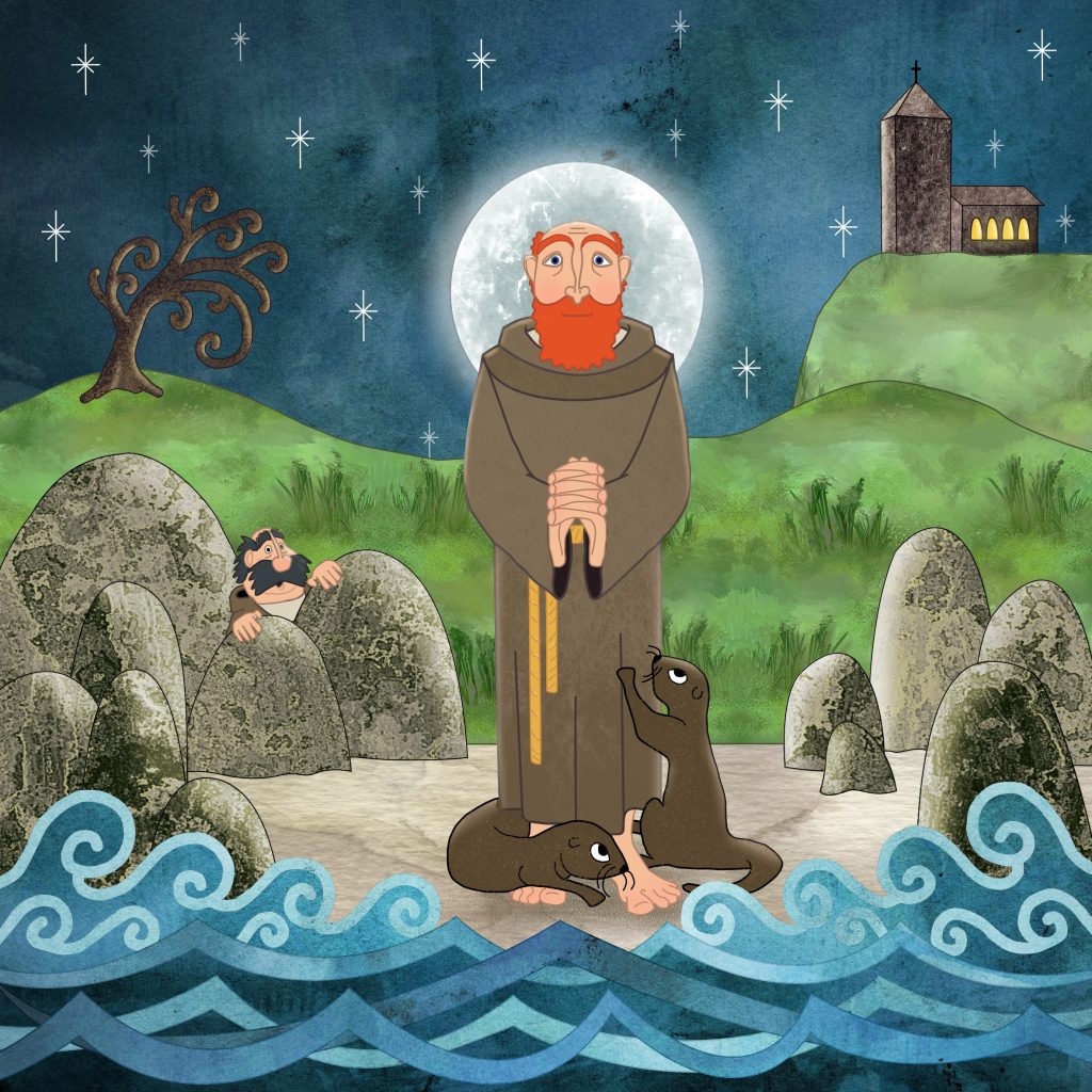 St. Cuthbert with otters